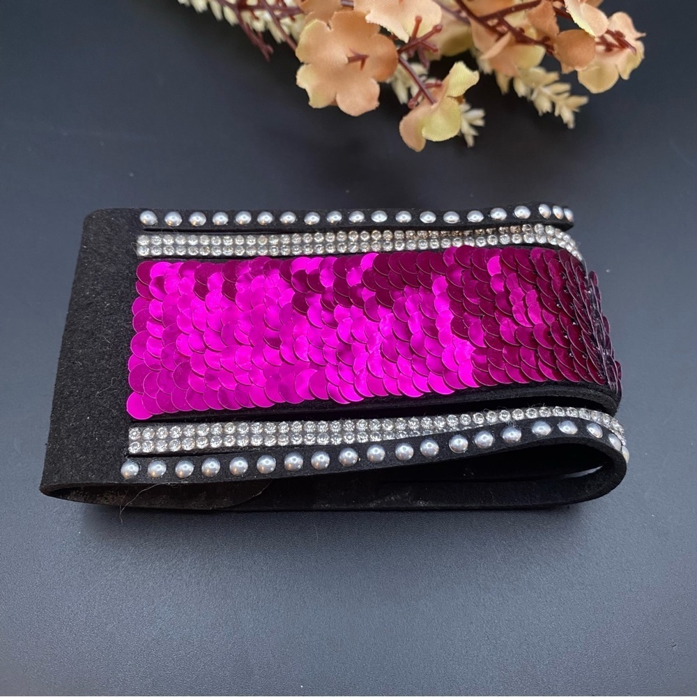 Black and Pink Sequin Cuff Snap Bracelet